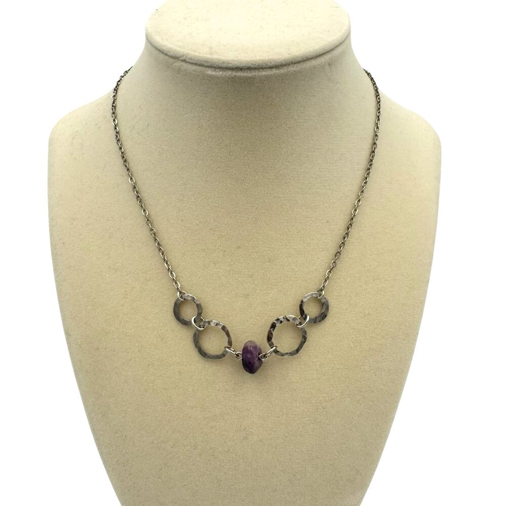 Park Lane Silver Tone Round Metal Purple Stone Short Necklace Dainty Fairycore